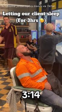 Tradie sleeping at barber shop goes viral