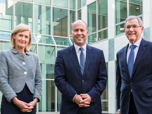 29/04/2021: Treasurer Josh Frydenberg with new ASIC Chair Joe Longo and Deputy Sarah Court.