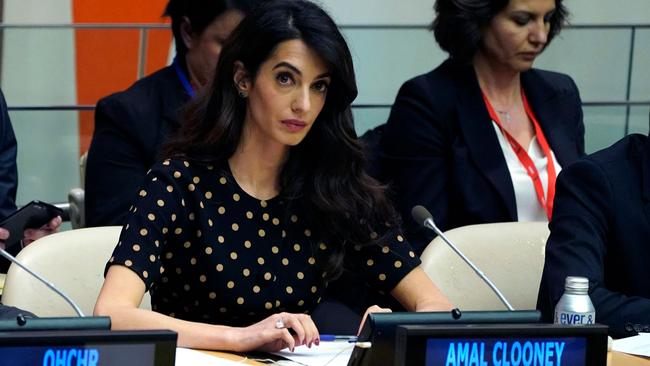 Amal Clooney, at a United Nations meeting in 2022, says she assisted the ICC as it made the decision to seek an arrest warrant for Benjamin Netanyahu. Picture: AFP