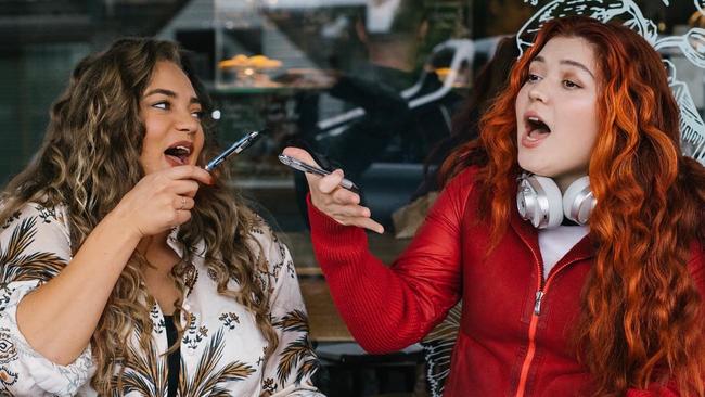 Stars and creators of Bad Locals TikTok show, Tasmanian performers Naarah and Ella Watkins. Picture: Stu Porter.