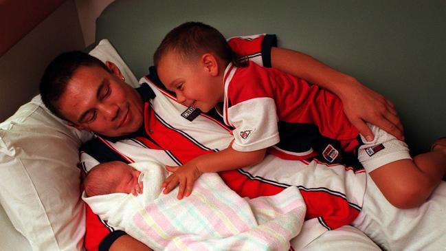 Kostya Tszyu with sons Nikita (2 days old) and Tim, 3.