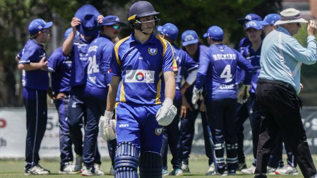 VSDCA: Noble Park’s Joshua Crozier walks off. Picture: Valeriu Campan