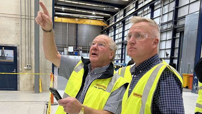 Tasmanian Premier Jeremy Rockliff, right, with Elphinstone Group founder Dale Elphinstone in Burnie on Friday. Picture: Simon McGuire