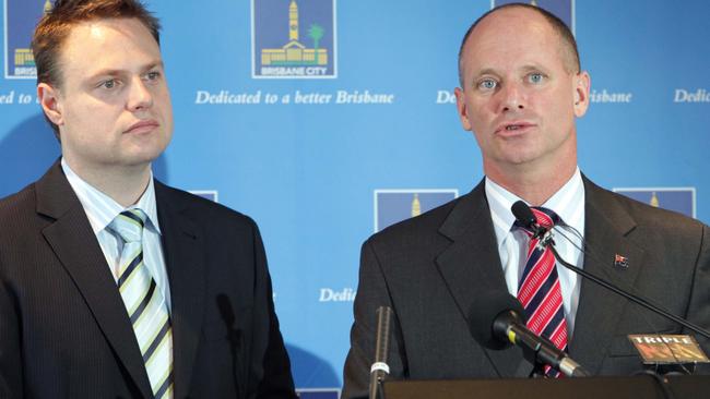 News.bcm.15.2.11 Mayor Campbell Newman press conf on upcoming Budget cuts.with Finance Chair Adrian schrinner Pic Glenn Barnes