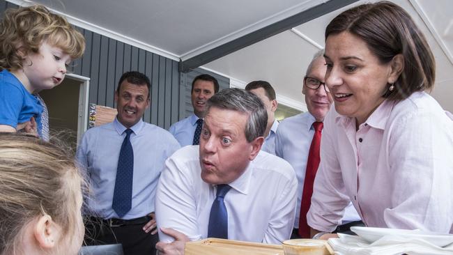 Queensland LNP leader Tim Nicholls and deputy leader Deb Frecklington in Landsborough. Picture: AAP/Glenn Hunt