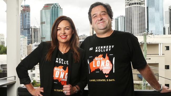 Jane Kennedy and Mick Molloy at the Story Bridge Hotel in Brisbane at their Triple M Long lunch earlier this week. Picture: Jono Searle