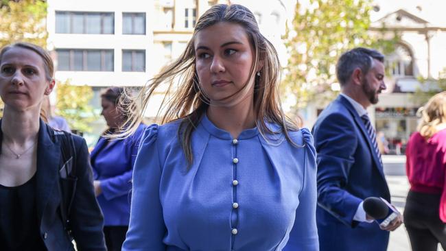 Brittany Higgins in Perth on Tuesday, to meet face-to-face with Linda Reynolds as part of a court-ordered mediation. Picture: Colin Murty