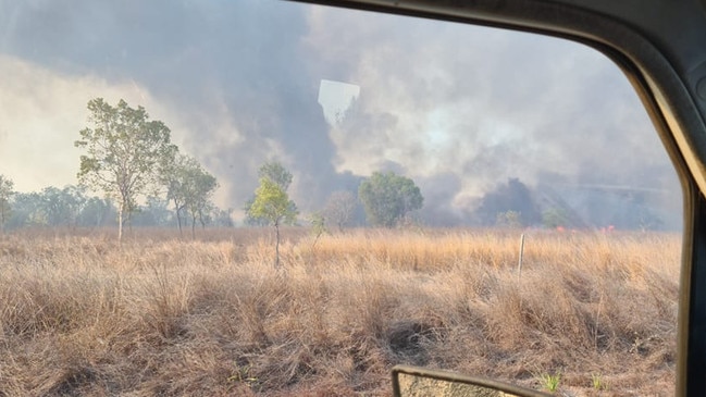 Road-side view of the fire which started on Wednesday.