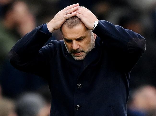 LONDON, ENGLAND - NOVEMBER 26: Ange Postecoglou, Manager of Tottenham Hotspur, reacts during the Premier League match between Tottenham Hotspur and Aston Villa at Tottenham Hotspur Stadium on November 26, 2023 in London, England. (Photo by Justin Setterfield/Getty Images)