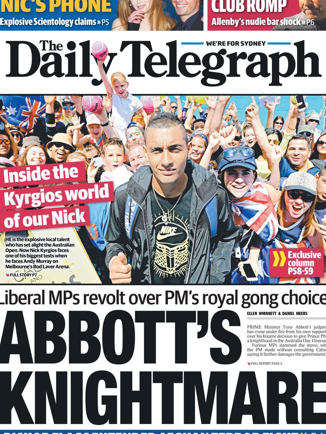 Knightmare: The Daily Telegraph front page 26 January 2015. Picture: News Corp