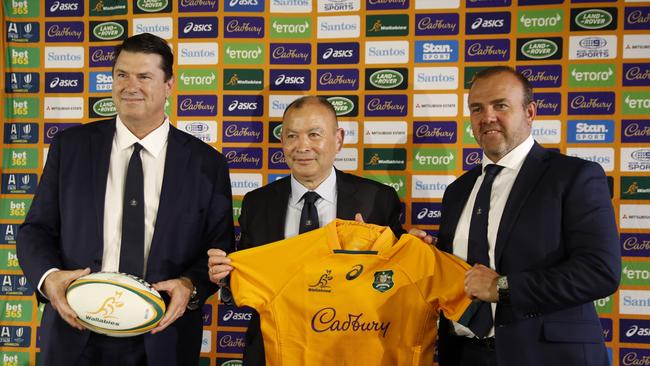 McLennan (L) made the call to bring back Jones (C) as Wallabies coach. Picture: Tim Hunter