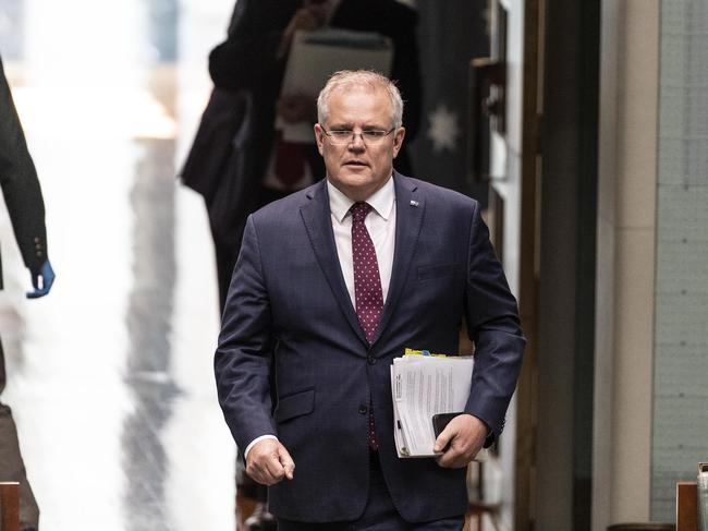 Prime Minister Scott Morrison in Canberra on Sunday, where he announced tough new lockdown measures to stop the spread of COVID-19. Picture Gary Ramage