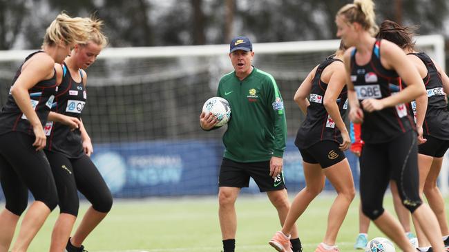 NSW Swifts players train under then-Matildas coach Alen Stajcic in November last year. Picture. Phil Hillyard