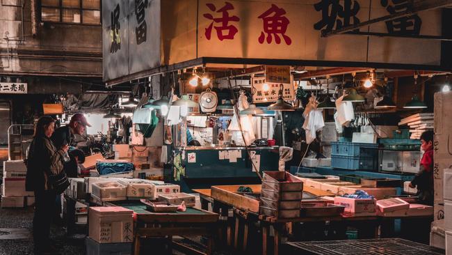 One of the many stalls inside the Tsukiji fish market. Picture: Unsplash.com/michaeldemarco