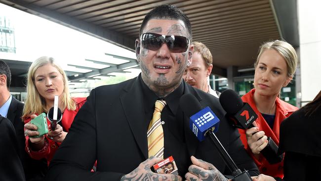 Former Bandido bikie gang member Jacques Teamo leaves Brisbane Magistrates Court. Picture: AAP