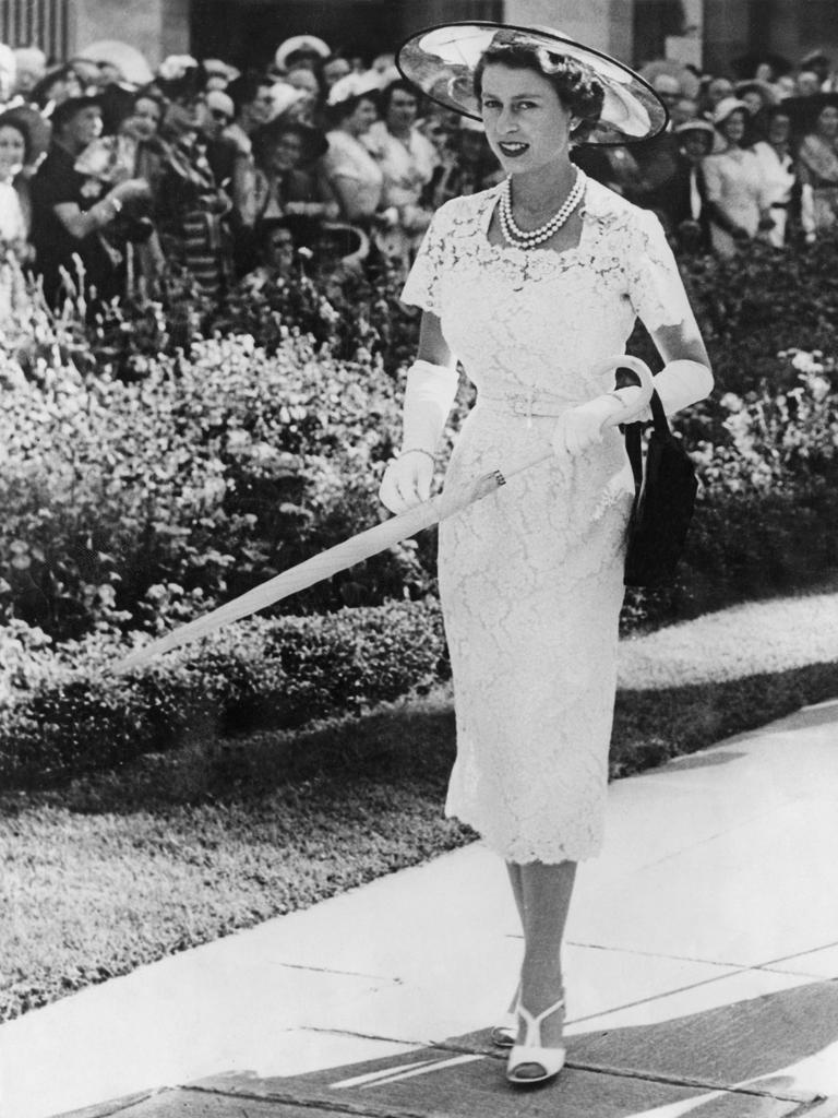 Queen Elizabeth II at a garden party in Sydney, February 1954. Picture: Getty Images