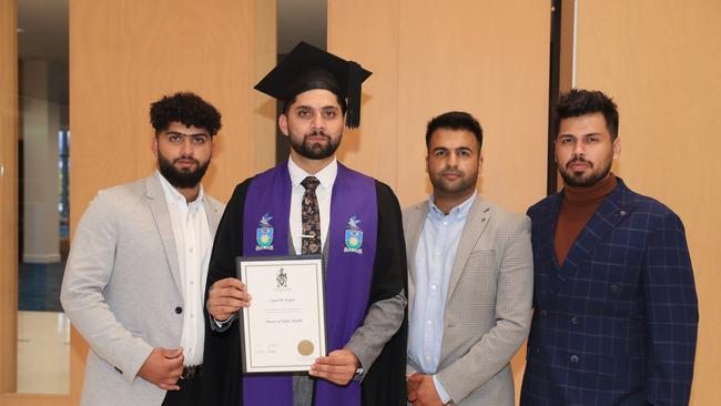 Syed Aun, Syed Ali, Zain Naeem and Faiq Hassan at the CQU Cairns mid-year graduatiion ceremony, held at the Cairns Convention Centre. Picture: Brendan Radke