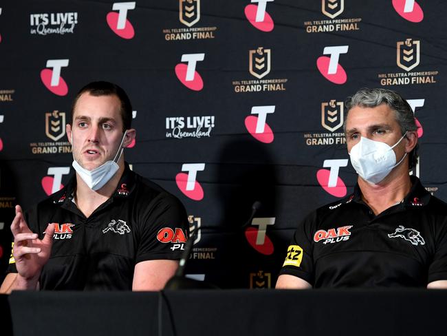 Panthers co-captain Isaah Yeo and coach Ivan Cleary are preparing for a second-straight grand final. Picture: Bradley Kanaris / Getty Images