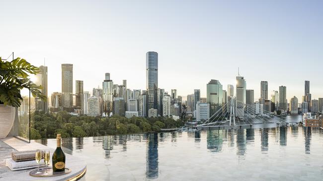 Brisbane skyline across the river.
