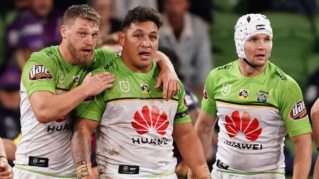 Josh Papalii celebrates his matchwinning try.