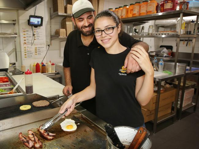 Small business owners like Melina and Frank Michalopoulos, who run Big Bunz, a burger shop in Malabar, pay workers a higher Sunday rate than big chains like McDonalds and KFC. Picture: Toby Zerna