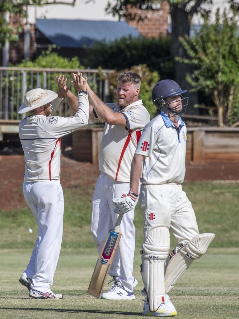 Jack Carter for Met-Easts celebrates the wicket of Luke Neale for Wests. Picture: Nev Madsen.