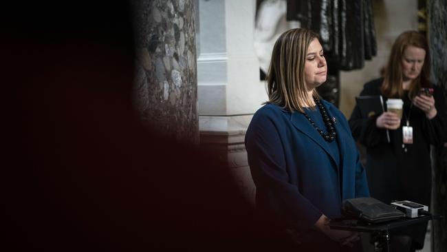 Democrat Elissa Slotkin does a television interview in Statuary Hall at the U.S. Capitol as debate on the articles of impeachment against President Trump continued on the House floor.