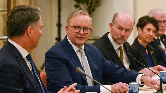 Australia's Prime Minister Anthony Albanese attends a meeting with his delegation at the Istana presidential palace in Singapore.