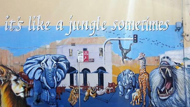 The original mural painted by Newtown artist Colin Bebe.