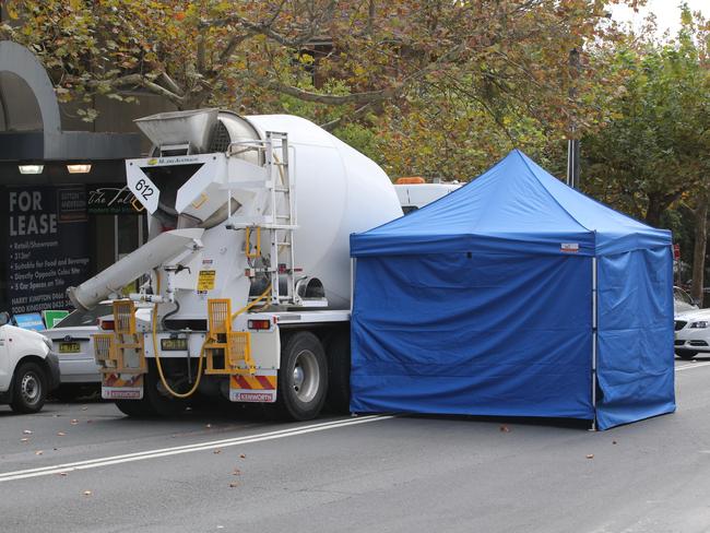 A cement truck has run over two pedestrians in Sydney. Picture: Richard Dobson