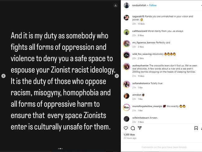 Anti Zionist Instagram post by Randa Abdel-Fattah. Photo: @randaafattah / Instagram,