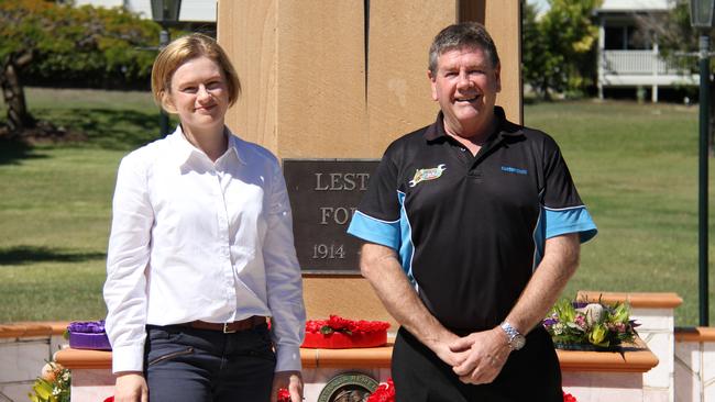 Federal Senator for Queensland Amanda Stoker and LNP candidate for Gladstone Ron Harding at the Anzac Park Cenotaph on Long Tan Day, August 18, 2020. Picture Rodney Stevens