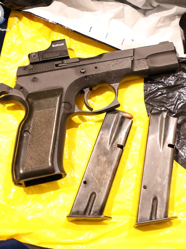 Firearms were seized during the arrests of two men linked to Moradian’s death. Picture: NSW Police