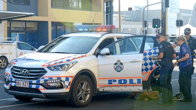 A dramatic arrest closed part of Bolsover Street outside Rockampton's police station around 4pm Wednesday afternoon. Picture: Jann Houley