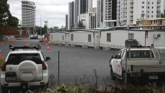 End of the line, but not for long. The site of the light rail work camp for next stage, just south of the Pacific Fair station. The budget has funding for the trams. Picture Glenn Hampson