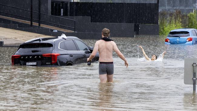 Flooding at East Brisbane on Saturday. Picture: Richard Walker