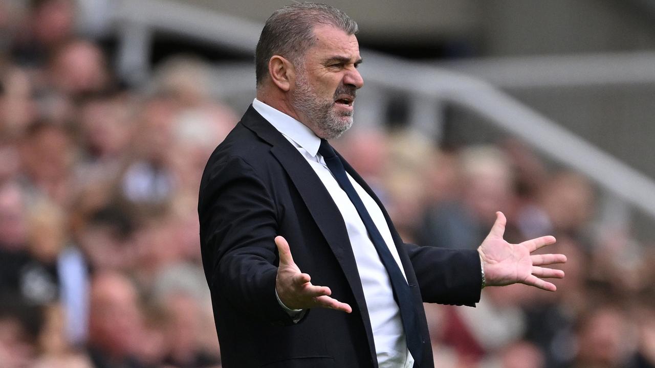 NEWCASTLE UPON TYNE, ENGLAND – APRIL 13: Tottenham Hotspur manager Ange Postecoglou reacts on the sidelines during the Premier League match between Newcastle United and Tottenham Hotspur at St. James Park on April 13, 2024 in Newcastle upon Tyne, England. (Photo by Stu Forster/Getty Images) (Photo by Stu Forster/Getty Images)