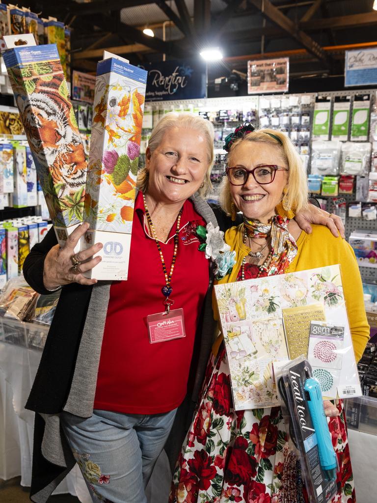 Chain Reaction Qld owners Karlene Robinson (left) and Inge Anderson at their display at Craft Alive at the Goods Shed, Saturday, May 21, 2022. Picture: Kevin Farmer