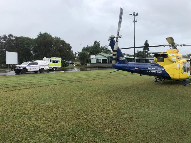 The RACQ Capricorn Rescue Helicopter was tasked to an oval at Agnes Water to airlift a teenage girl who suffered a knee injury while learning to surf. Picture: RACQ Capricorn Rescue