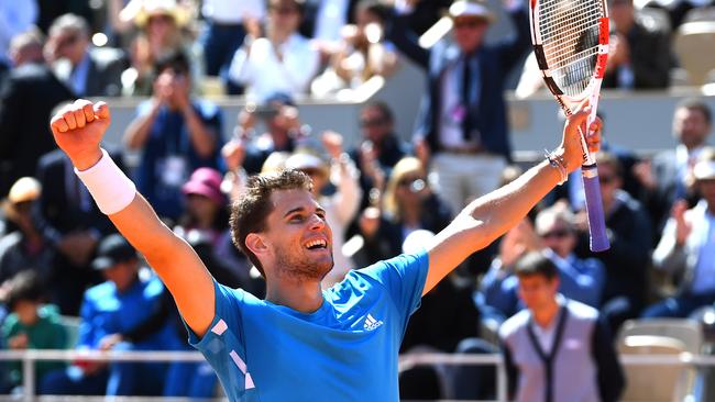 Dominic Thiem celebrates his semi-final win over Novak Djokovic. Picture: Getty Images