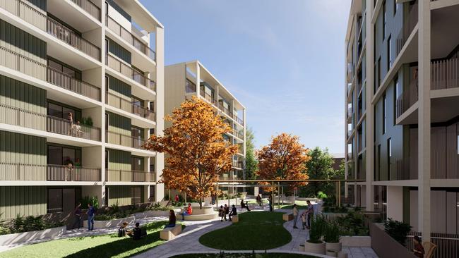 Artist impression of the three rental apartment buildings proposed for Greenhill Rd. Picture: JPE / Hill Thalis