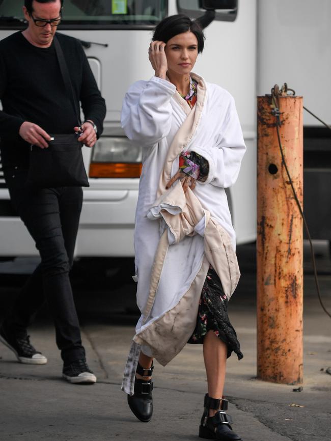 Ruby leaves her trailer. Picture: Mega