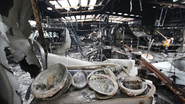 Abalone Fishermen’s Co-Op, the town’s biggest employer, lays in ruins after fire gutted the processing building. Picture: David Caird