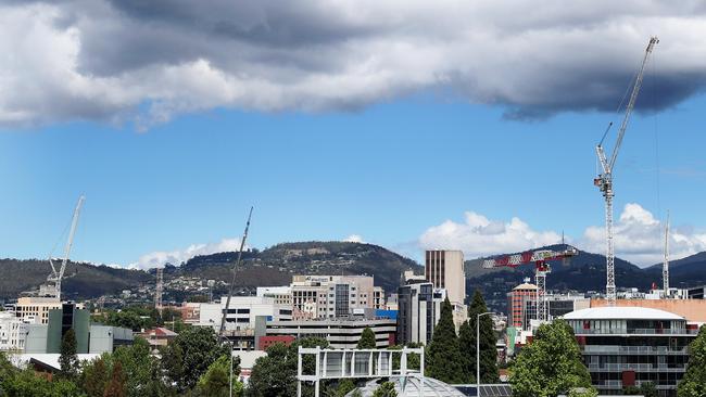 The Hobart skyline currently features many cranes signaling much construction happening in the city. View from the Hobart cenotaph. Picture: NIKKI DAVIS-JONES