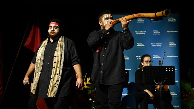 Larrakia performers hold a Welcome to Country at the 2024 NT Australian of the Year Awards at the Darwin Convention Centre on Monday, November 6.