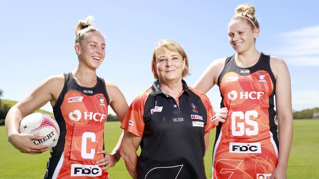 Fitzgerald with Giants captain and vice-captain Jo Harten (right) and Jamie-Lee PricePicture: Tim Hunter