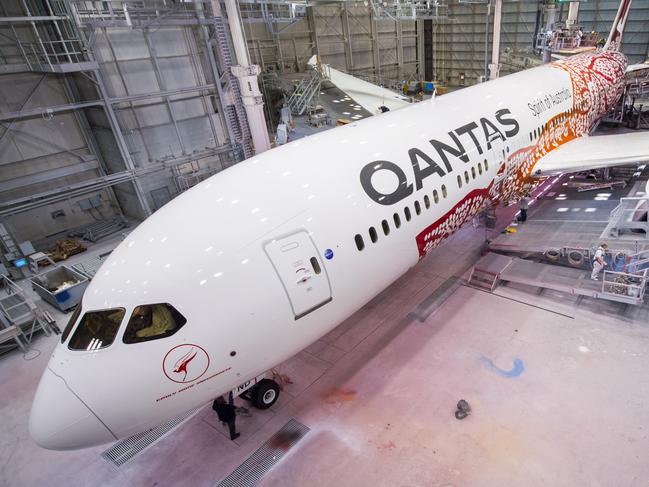 ESCAPE: Cover Option, March 11 -  Boeing 787-9 Dreamliner with Indigenous livery. Picture: Qantas Yam Deaming by Emily Kame Kngwarreye