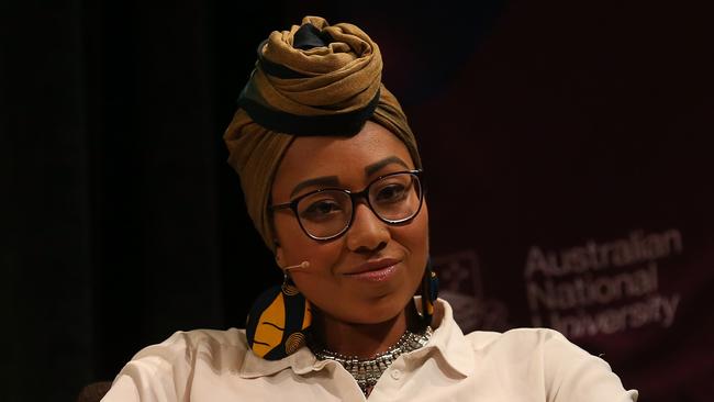 Yassmin Abdel-Magied speaking at the ANU panel event earlier this month. Picture: Kym Smith