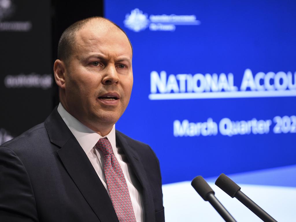 Australian Federal Treasurer Josh Frydenberg addressed the media about today’s news. Picture: Lukas Coch/AAP