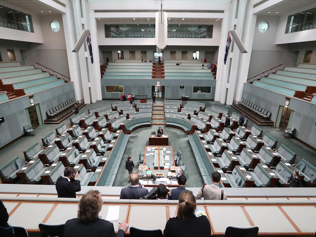 Parliament is adjourned in the House of Representatives Chamber at Parliament House in Canberra. Picture Kym Smit